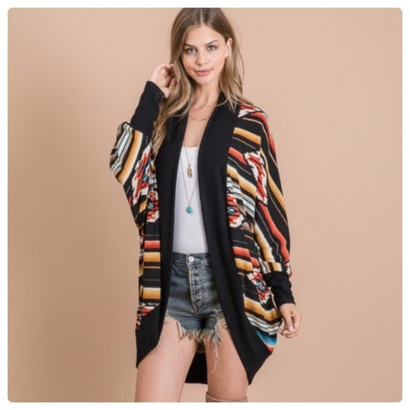 ❄️MULTICOLOR AZTEC PRINT OPEN CARDIGAN W/DOLMAN SLEEVES-NEW - Picture 4 of 8